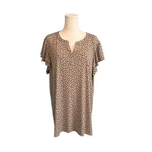 Susan Graver Women's XL Lady Bug Ruffled Short Cap Sleeve Soft Stretchy Blouse